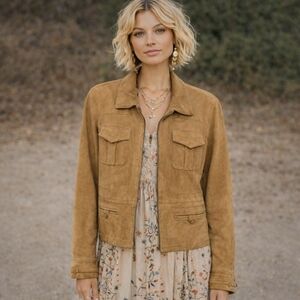 Vtg Cole Haan Country Goatskin Leather Jacket Camel Tan Zip- Up Y2K Women's Sz S